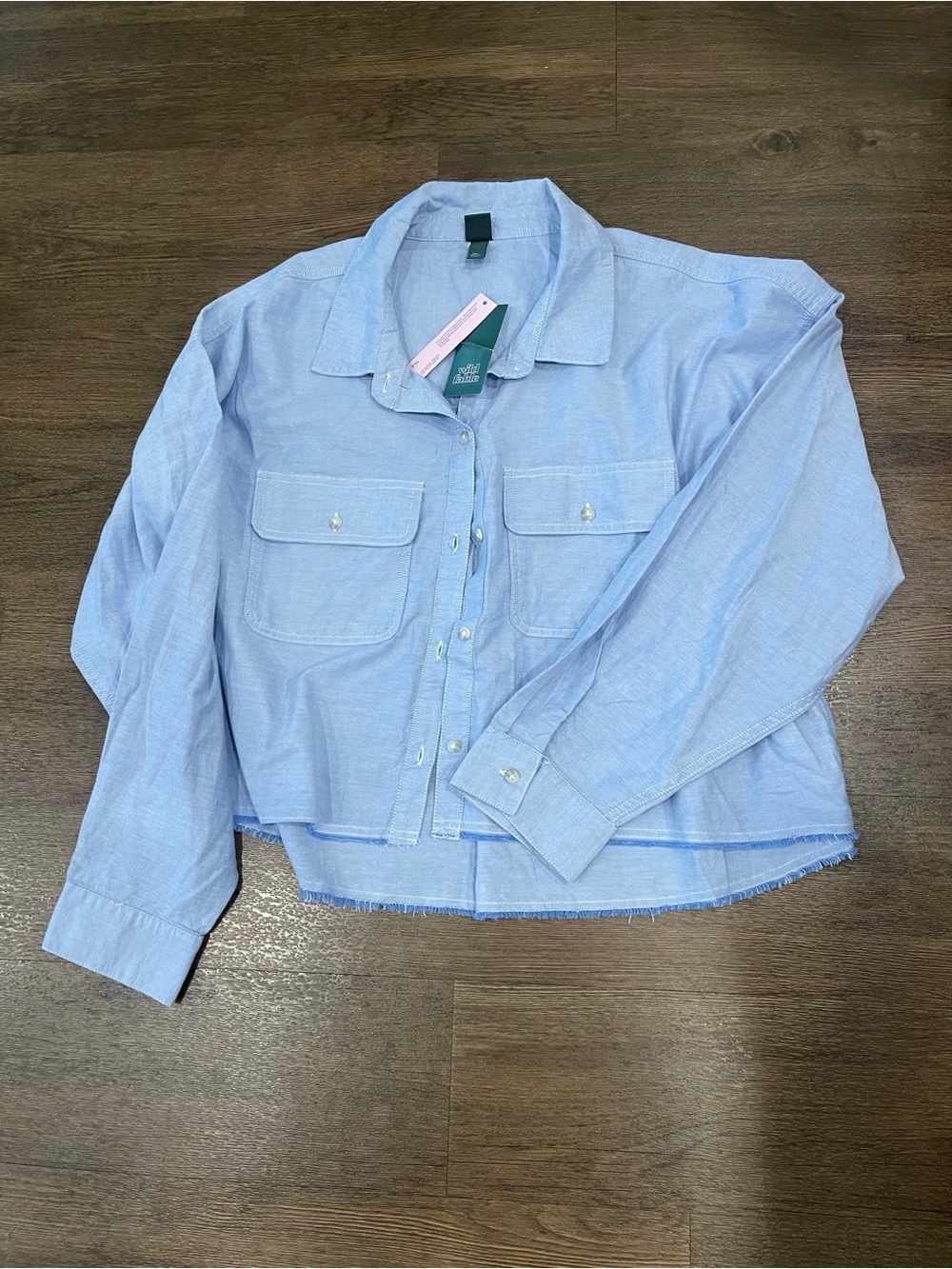 wild fable Light Blue Cropped Button-Up Top